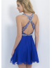 Chiffon Beaded Halter Cross Sexy Back Knee Length Prom Dress 